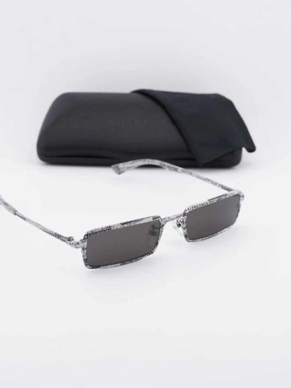 Balenciaga BB0082S 002 Rectangle Printed Sunglasses - White / Grey